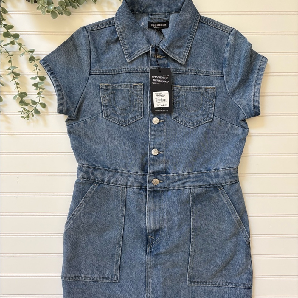 True Religion Light Blue Denim Short Sleeve Button-Front Dress